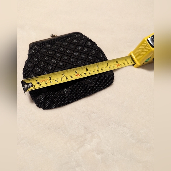 - Vintage Black Beaded Evening Bag Wristlet/Purse Made in Hong Kong. - Picture 10 of 12